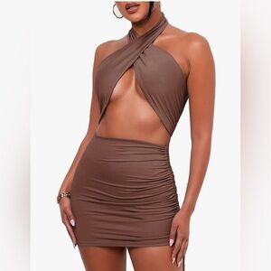 Brown Sexy Mini Dress